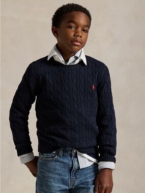 Polo Ralph Lauren Kids Cable-Knit Cotton Sweater Boys Size 6 Blue